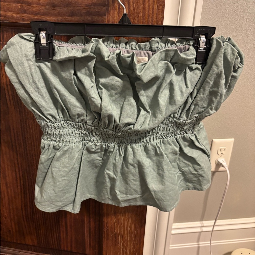 Entro Sage Green Ruffled Strapless Top